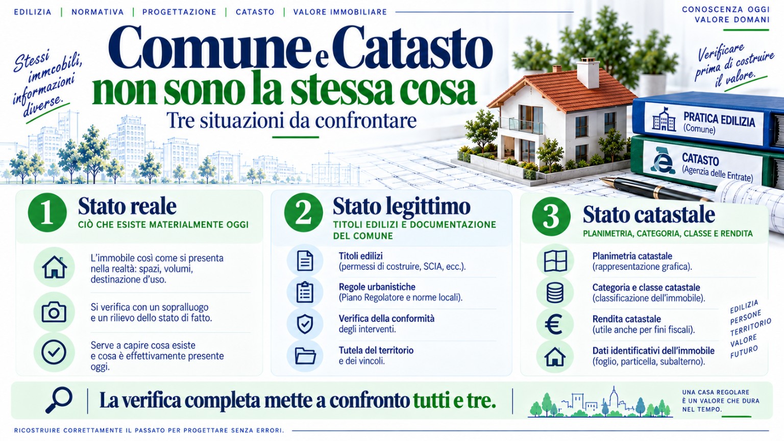 Confronto tra stato reale, stato legittimo e stato catastale di un immobile