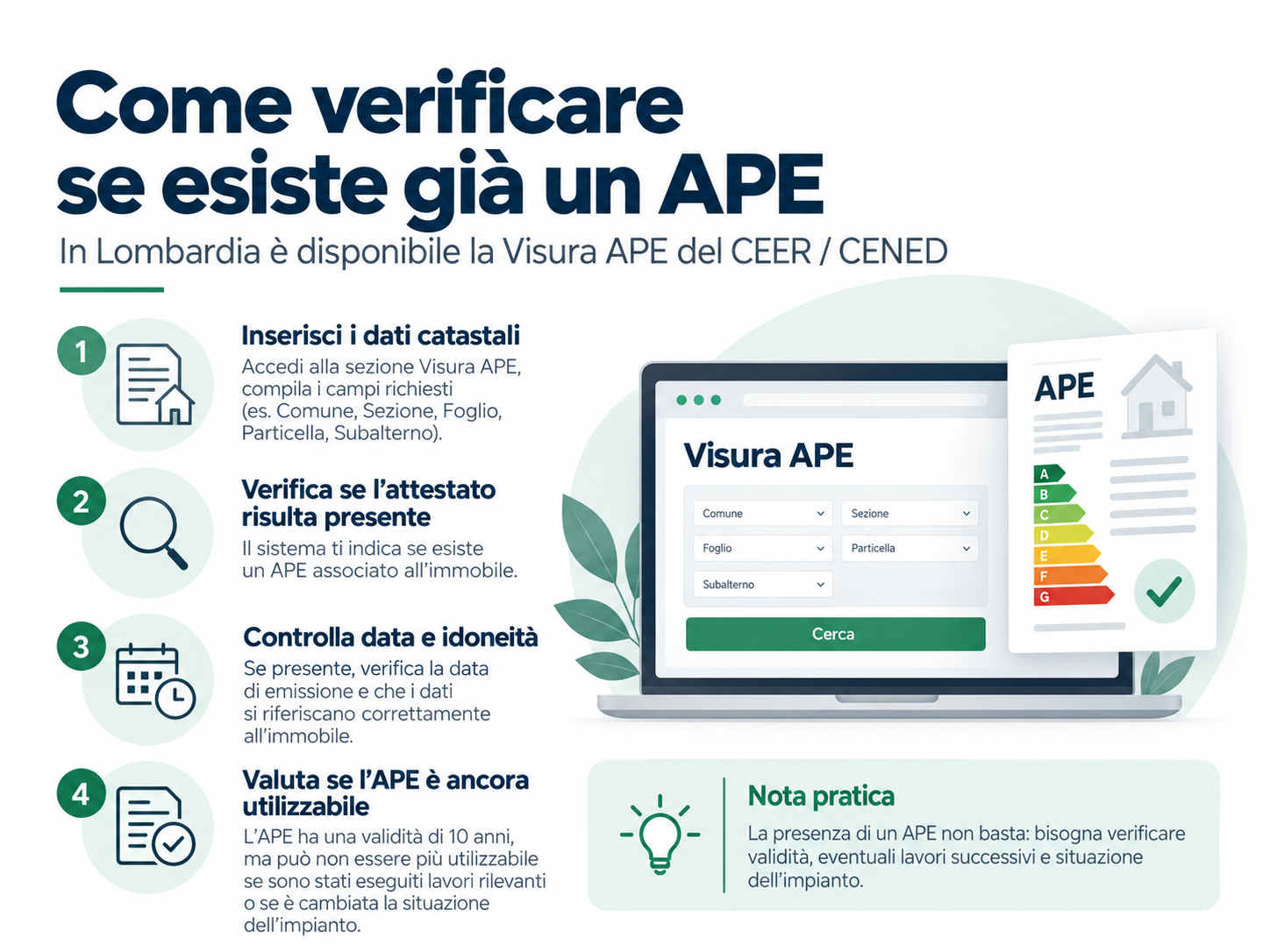 Visura APE CEER CENED per verificare un attestato energetico in Lombardia