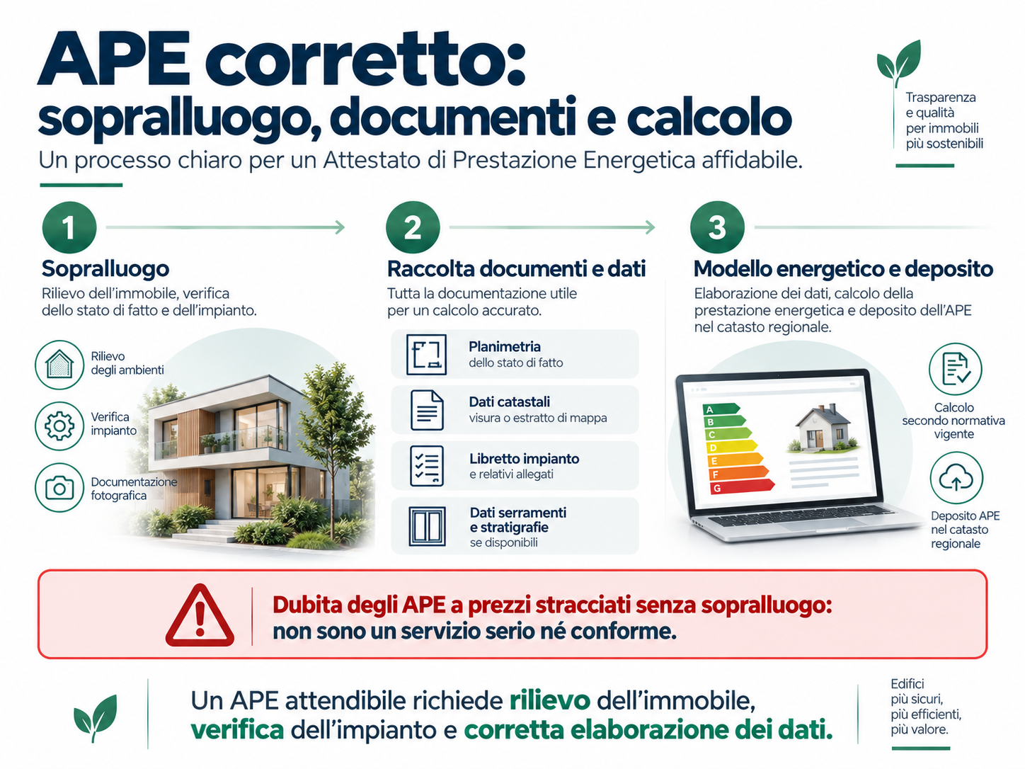 Redazione corretta dell’APE con sopralluogo, documenti, calcolo e deposito