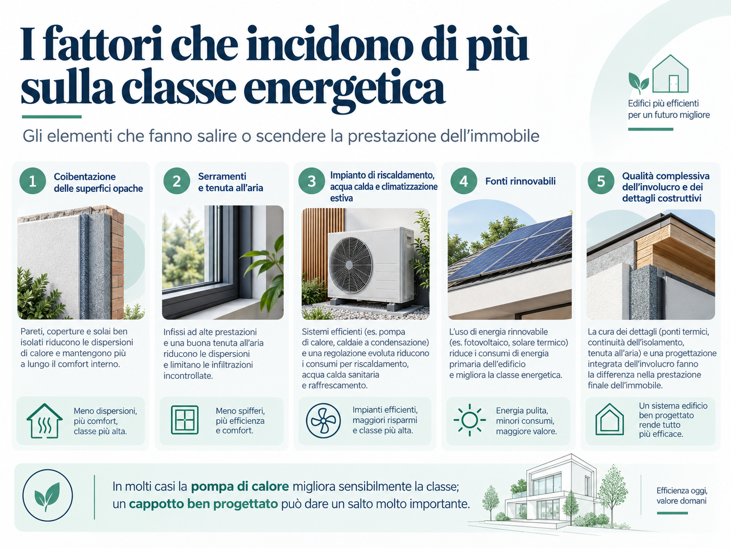 Isolamento, serramenti, impianti e fonti rinnovabili che incidono sulla classe energetica